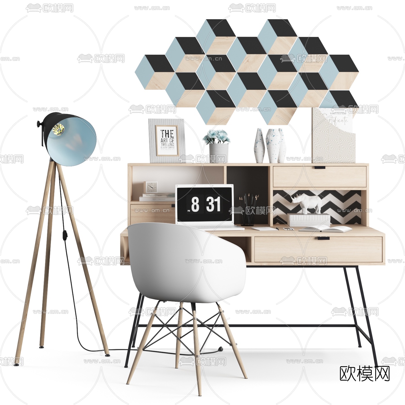 北欧书桌椅3d模型下载（渲染图1）