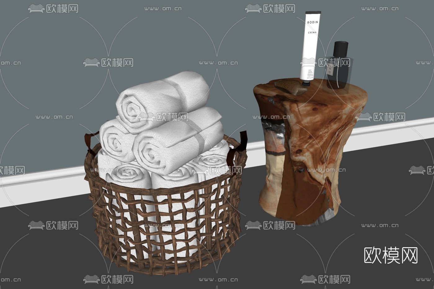 现代藤编脏衣篓su模型下载