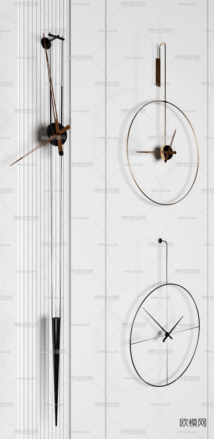 现代简约挂钟3d模型下载（渲染图2）