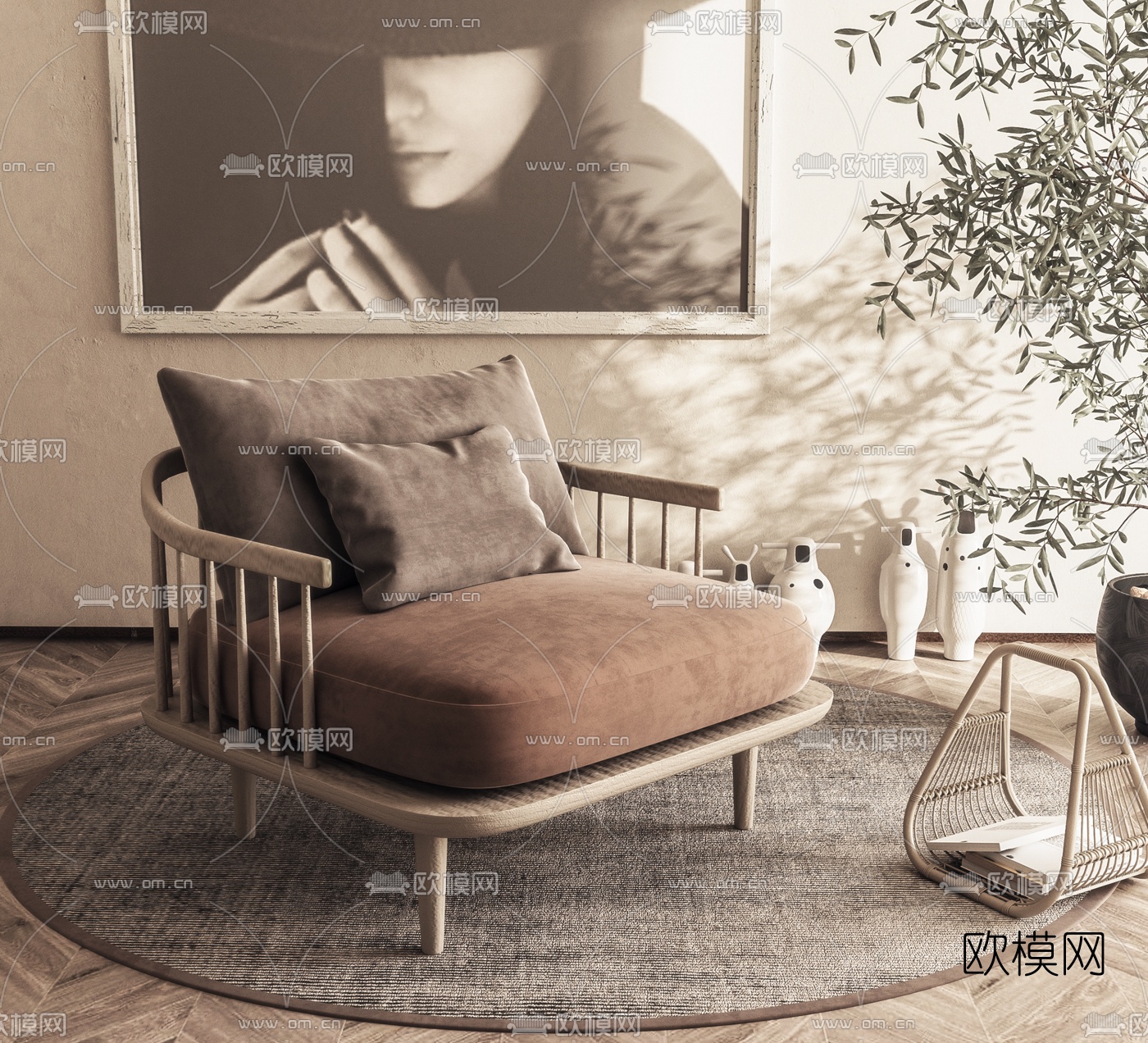 北欧布艺单人沙发3d模型下载