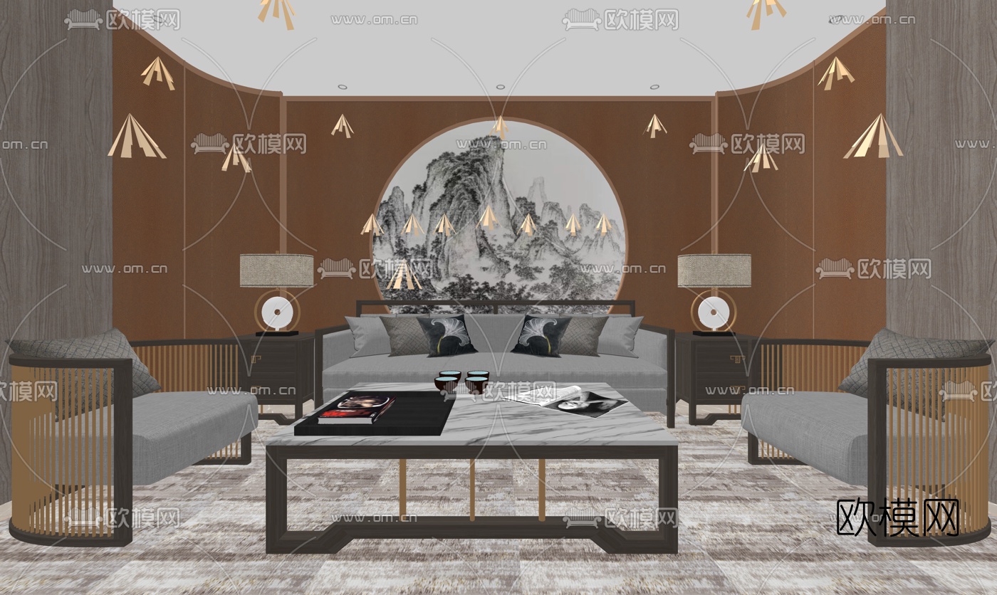 中式餐厅客厅su模型下载（渲染图3）