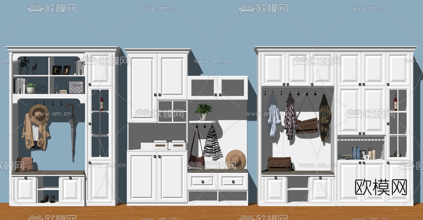 简欧多功能衣柜玄关鞋柜储物柜su模型下载