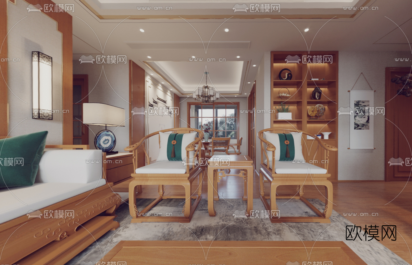 新中式客厅餐厅cr全景3d模型