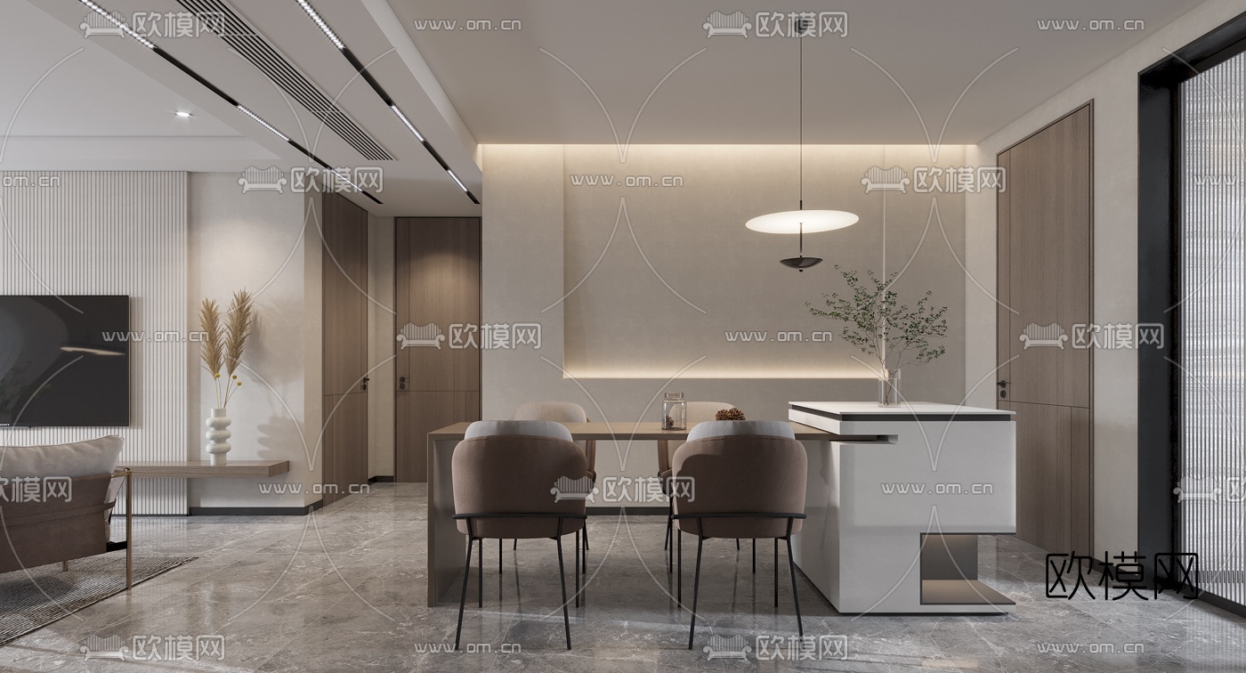 现代客厅餐厅3d模型