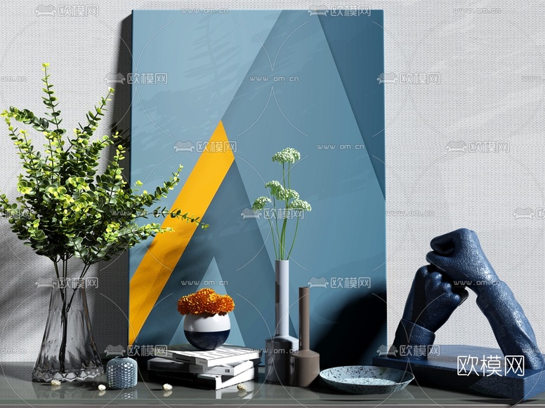 现代花瓶饰品摆件组合3d模型下载