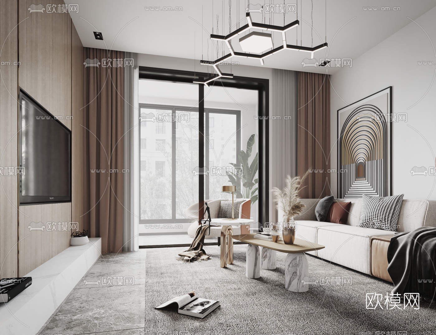 现代公寓客厅餐厅3d模型下载（渲染图5）