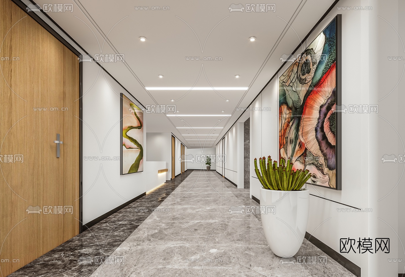 现代办公室走廊过道3d模型下载（渲染图1）