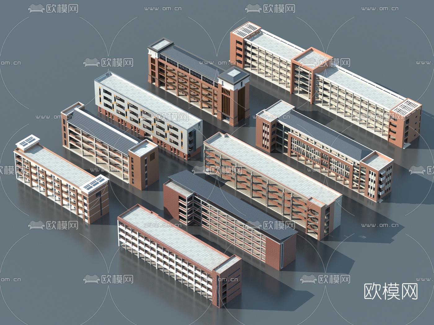 现代学校教学楼建筑外观3d模型下载