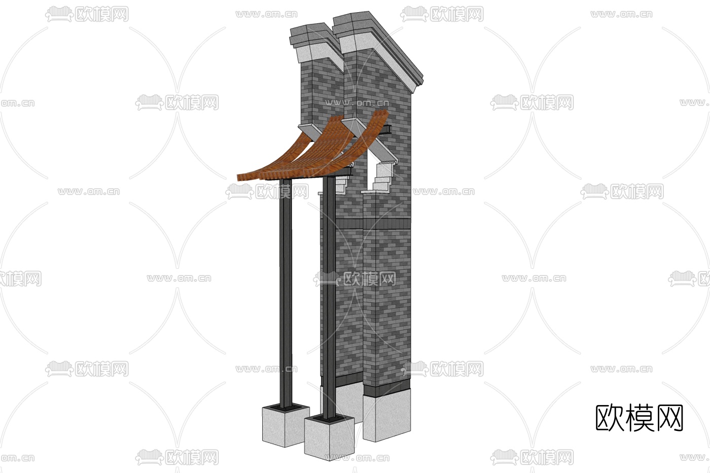 新中式马头墙免费su模型下载