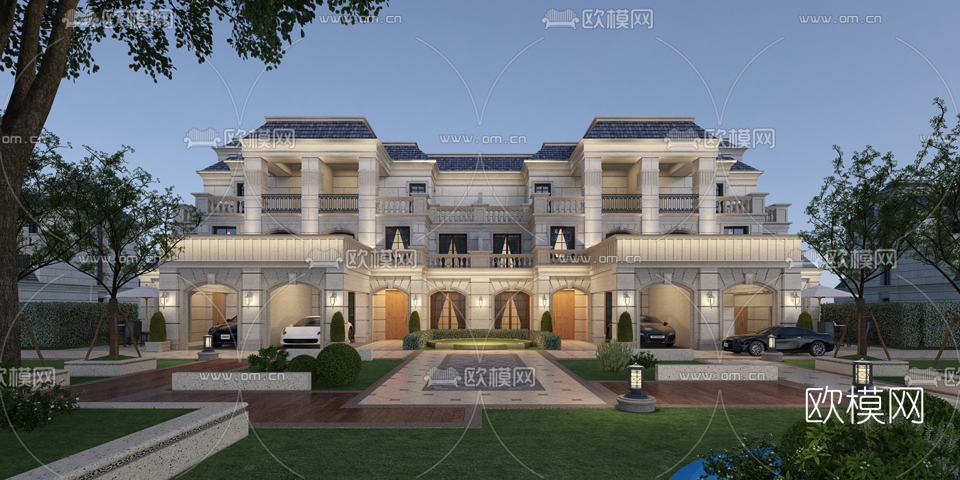 欧式独栋别墅su模型下载（渲染图1）