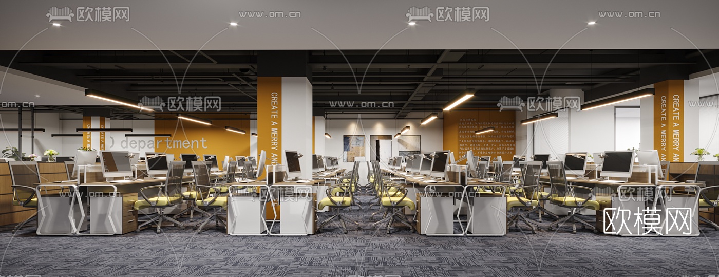 现代敞开式办公室茶水间3d模型