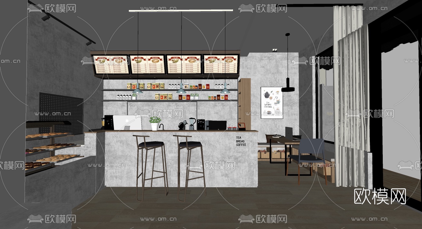 现代奶茶店su模型下载（渲染图2）