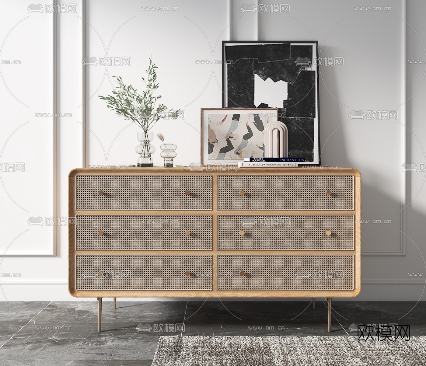北欧藤编边柜3d模型下载