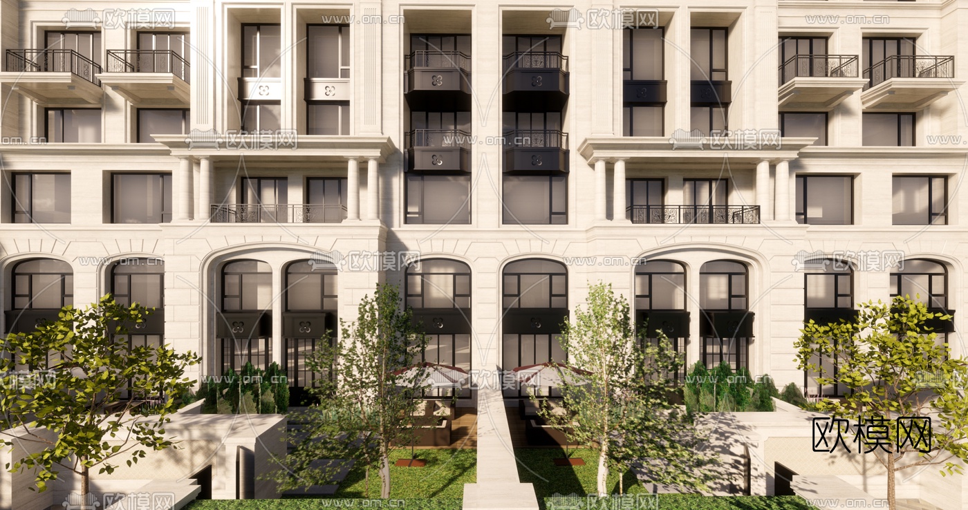 新古典高层住宅外观su模型下载（渲染图3）