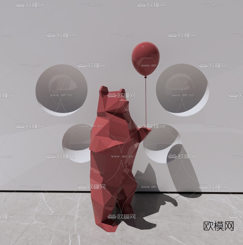 现代几何熊雕塑su模型下载（渲染图1）