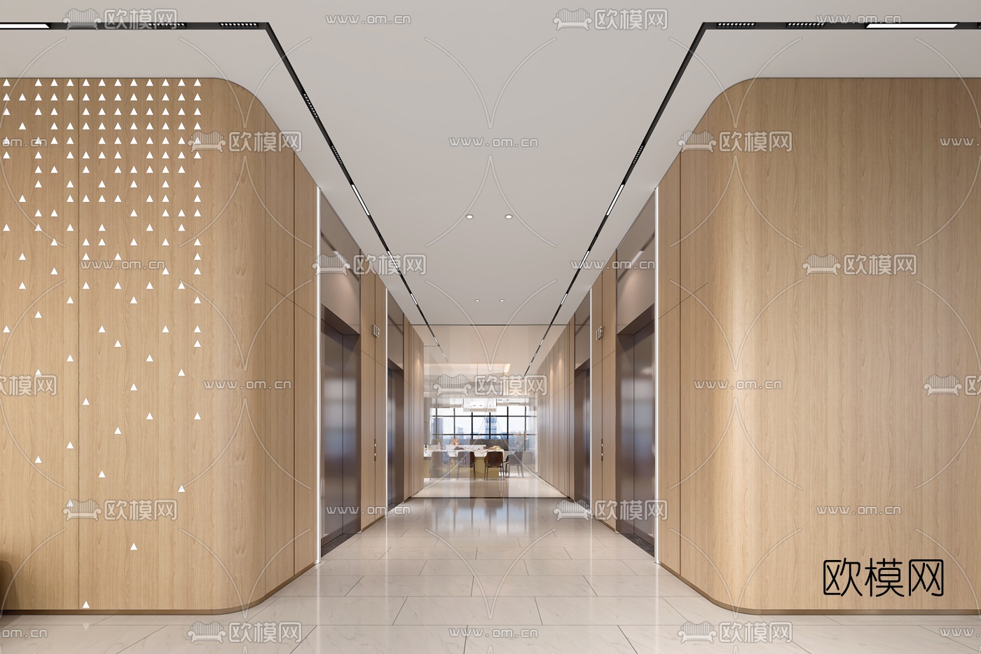 现代酒店电梯厅3d模型下载（渲染图1）