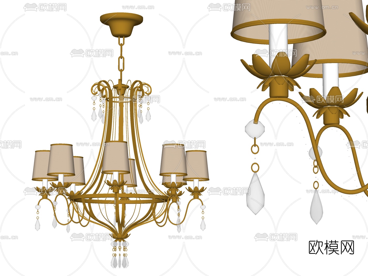 欧式金属多头吊灯su模型下载（渲染图2）