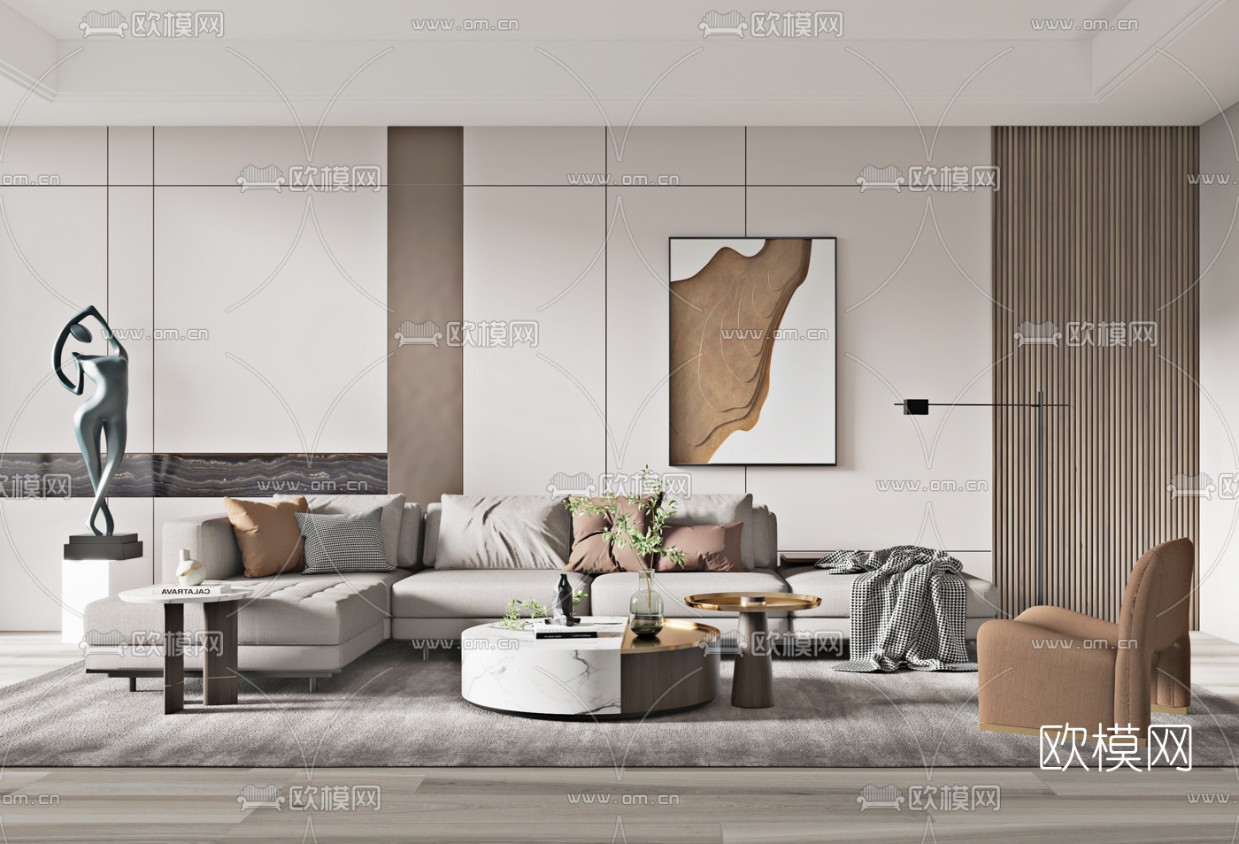 现代布艺转角沙发组合3d模型