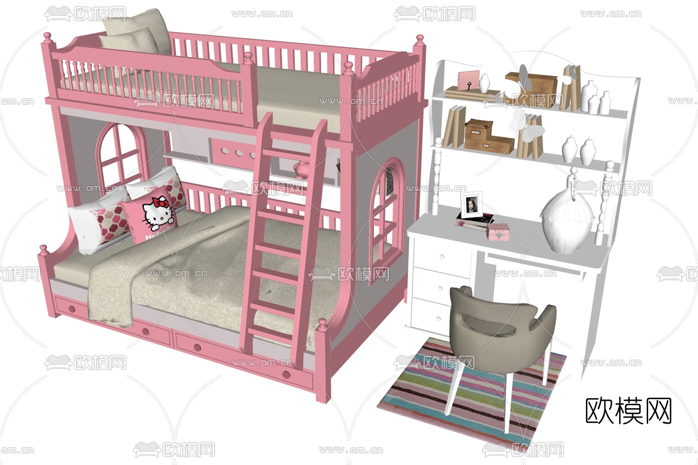 北欧上下铺儿童床su模型下载