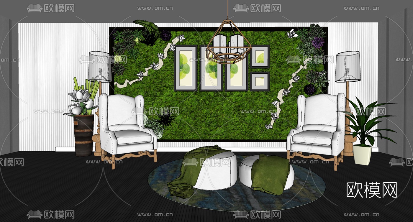 现代植物墙su模型下载