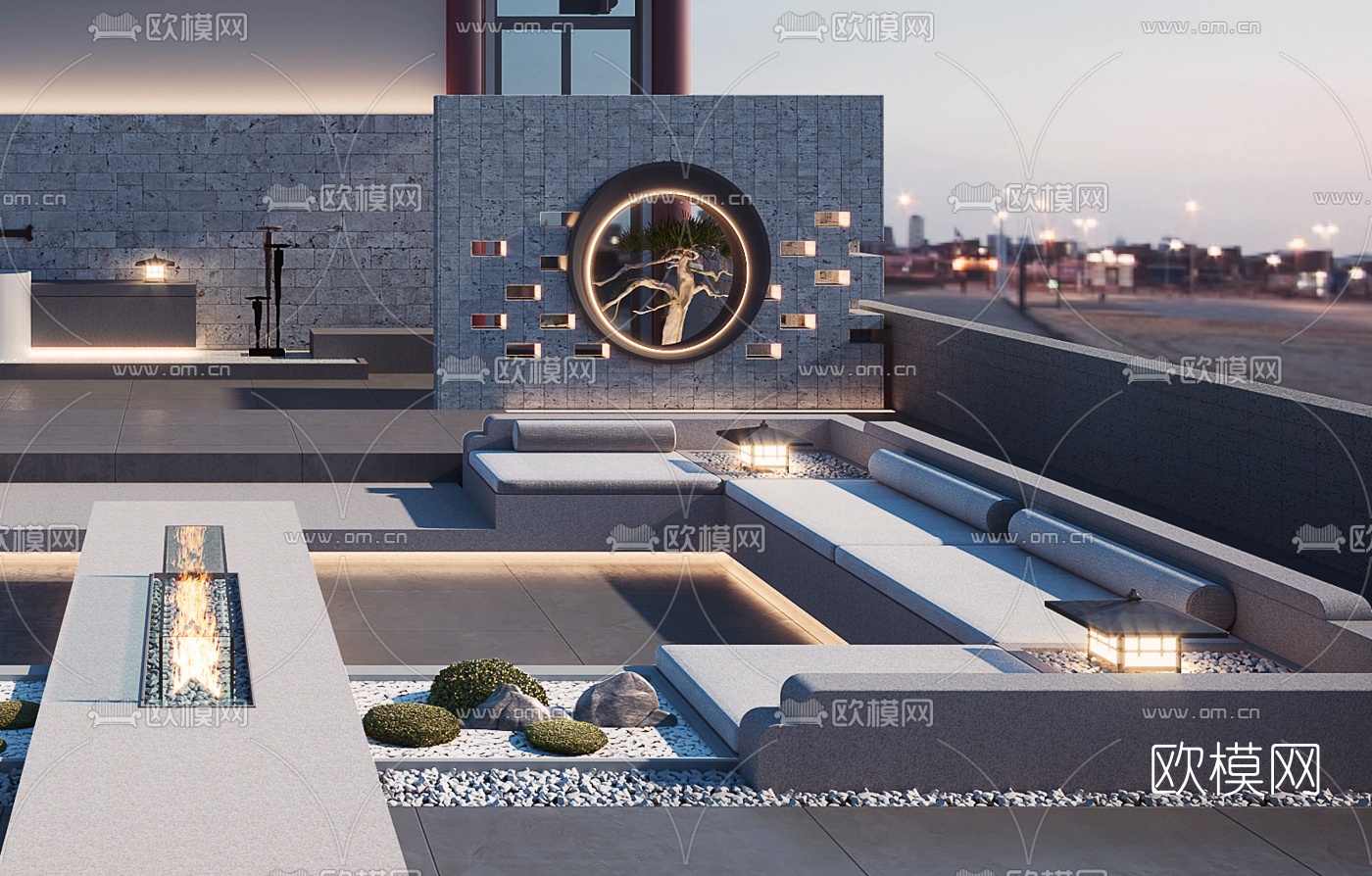 新中式屋顶花园3d模型