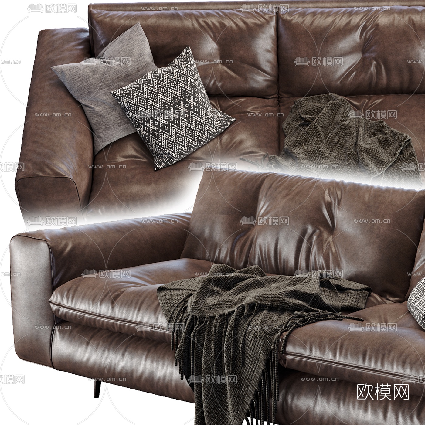 现代皮革办公沙发3d模型下载（渲染图3）