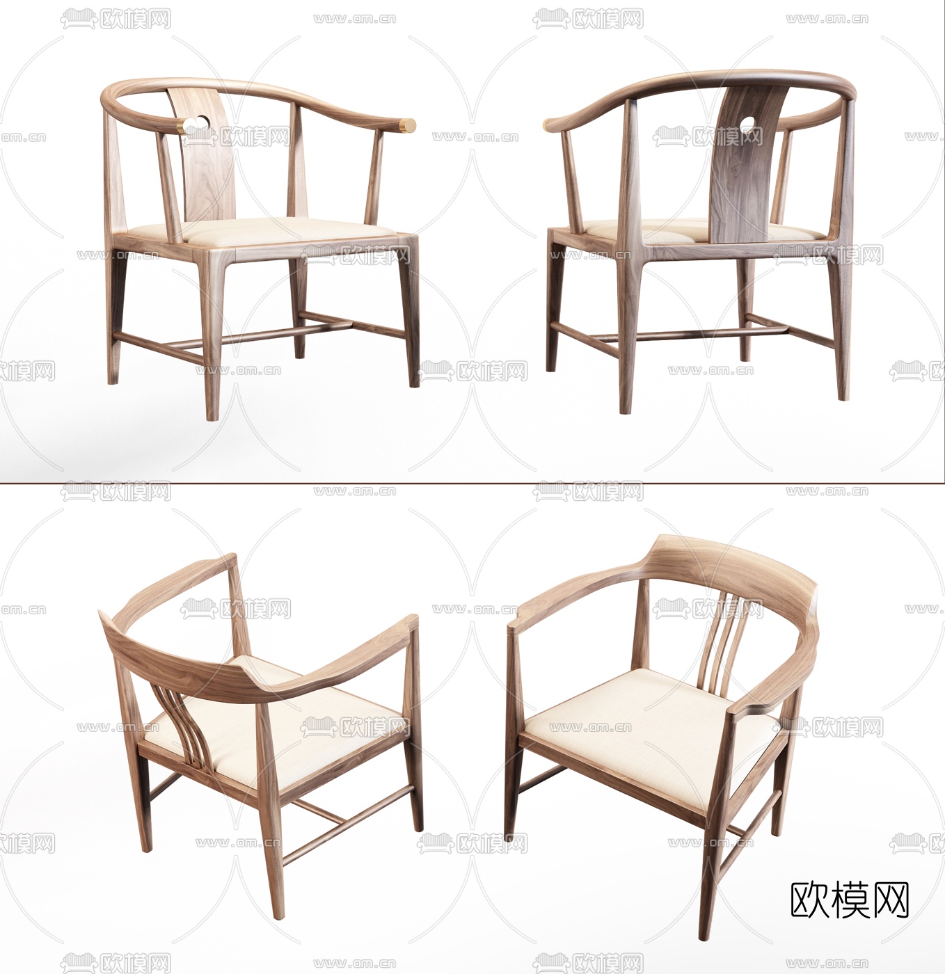 新中式实木圈椅单椅3d模型下载_id:10056100_3dmax免费模型-欧模网