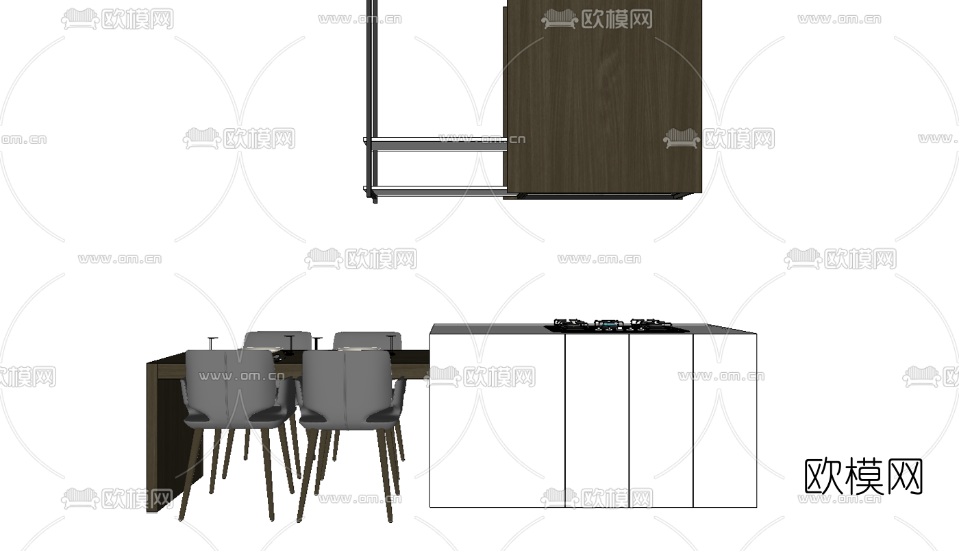 现代吧台中岛台su模型下载