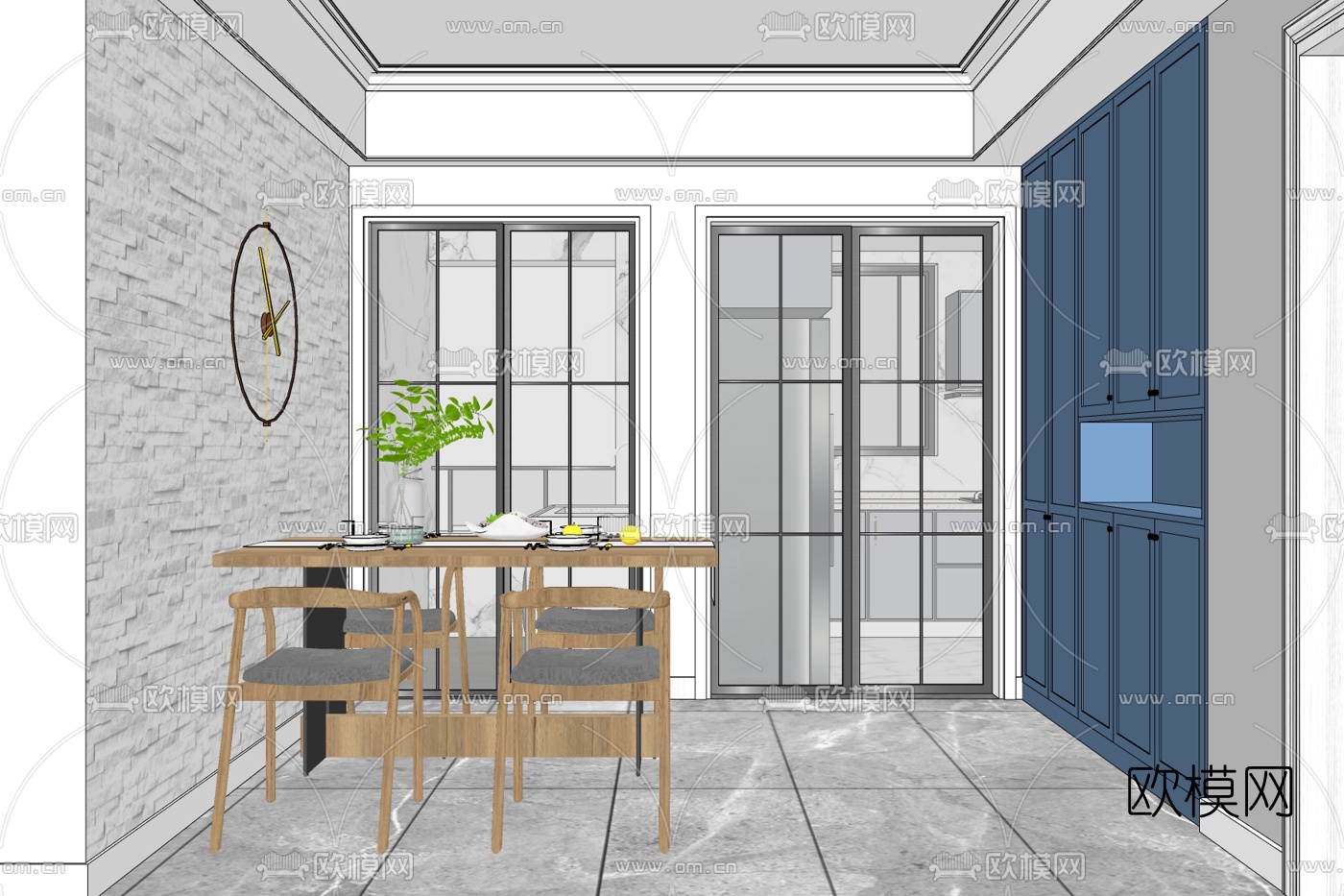 现代简约餐厅免费su模型下载