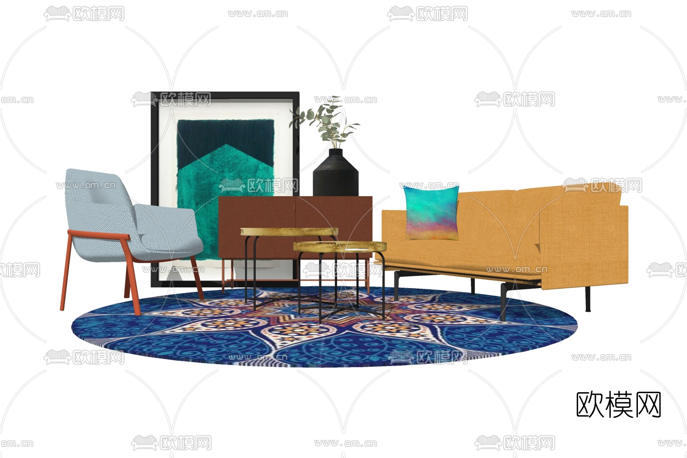 现代布艺组合沙发su模型下载