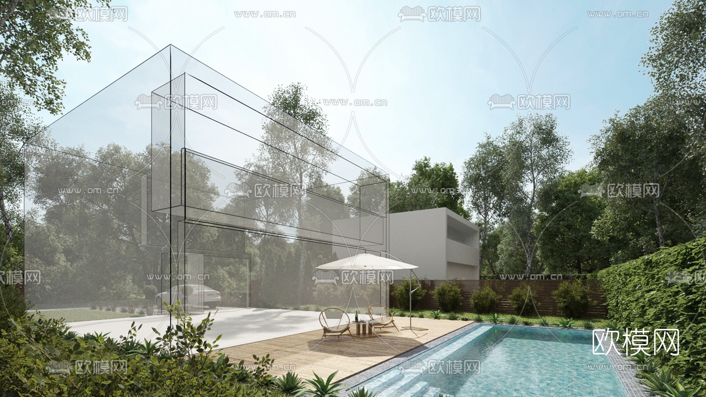 现代别墅街道景观3d模型