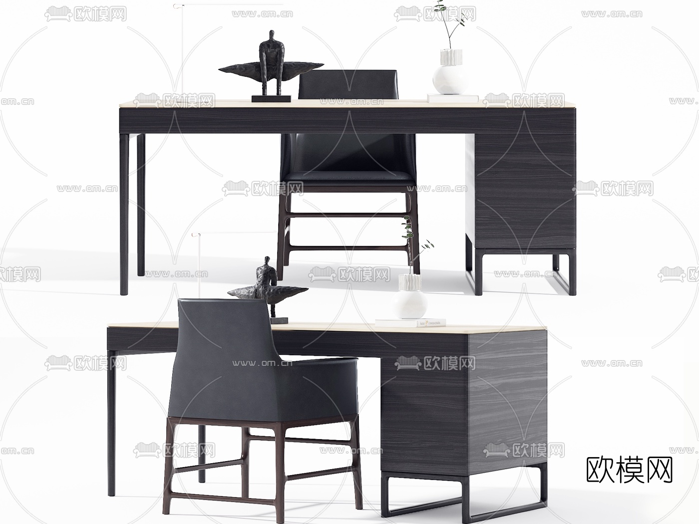 新中式实木书桌椅3d模型下载_ID10118939_3dmax免费模型-欧模网