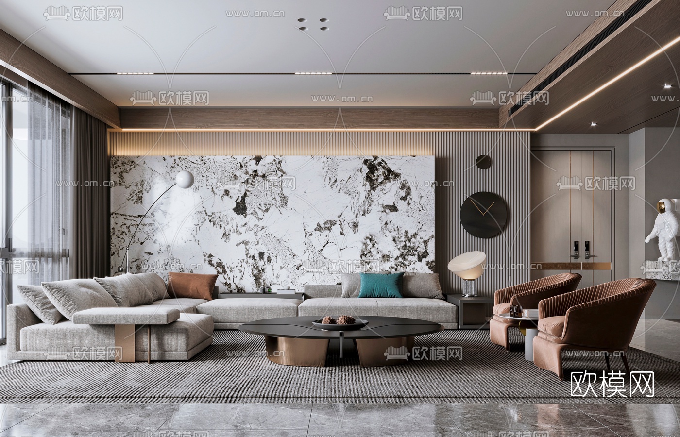 现代轻奢客厅3d模型