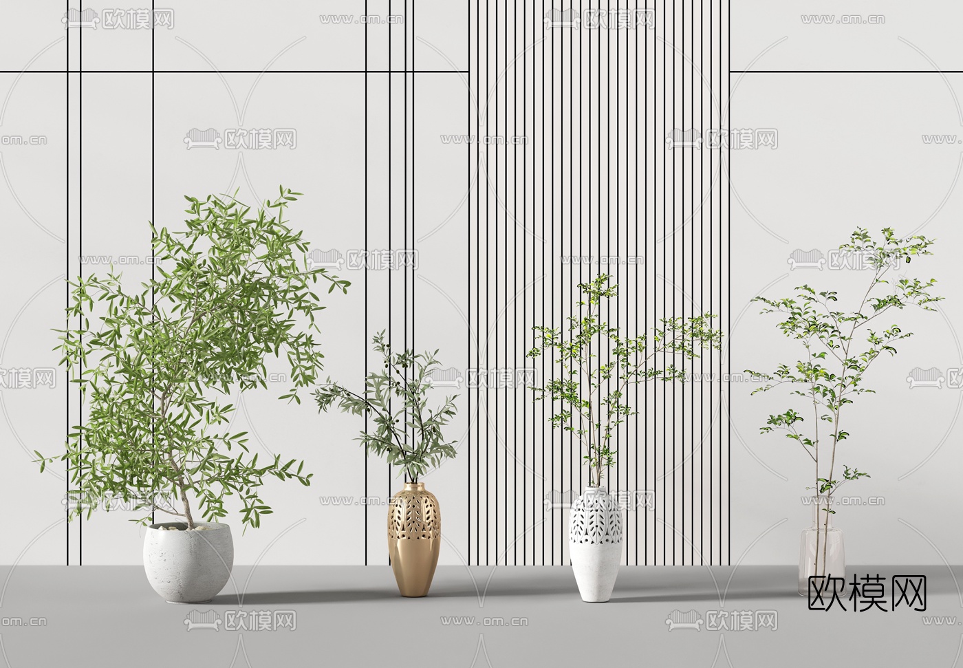 现代花瓶花艺插花盆栽3d模型
