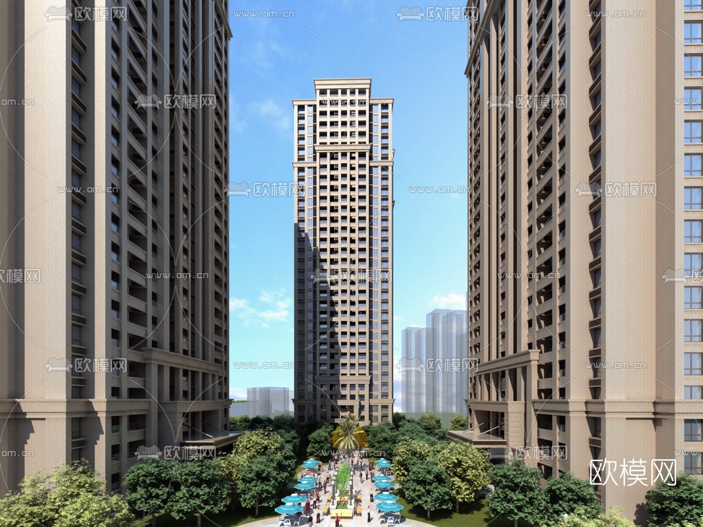 现代高层住宅小区鸟瞰3d模型