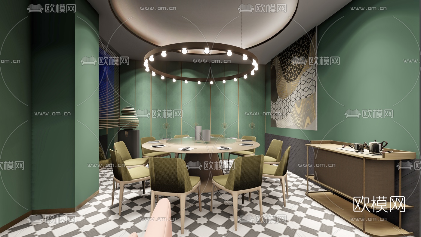 北欧轻奢主题餐厅su模型下载（渲染图6）