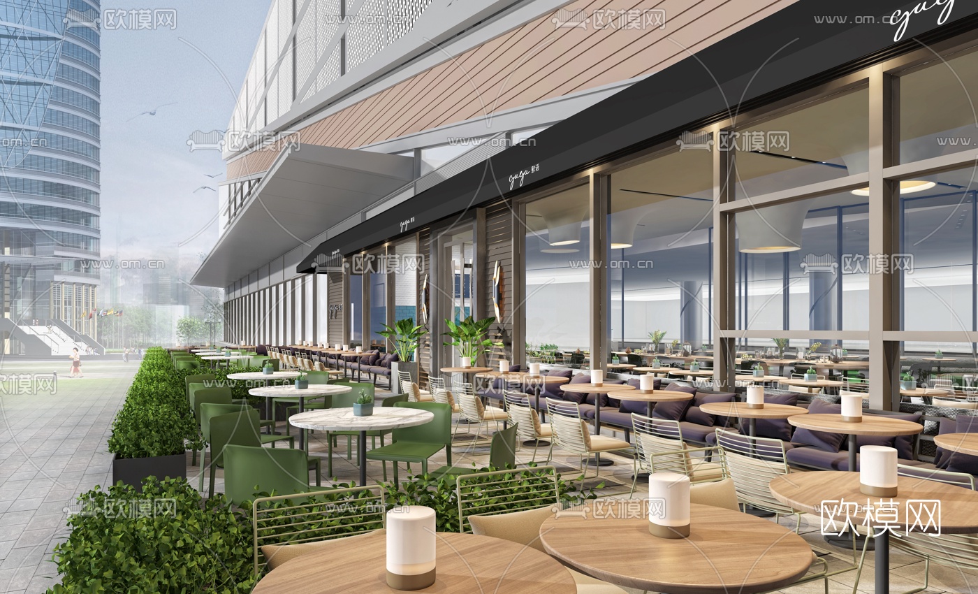 现代外摆主题餐厅门面门头3d模型