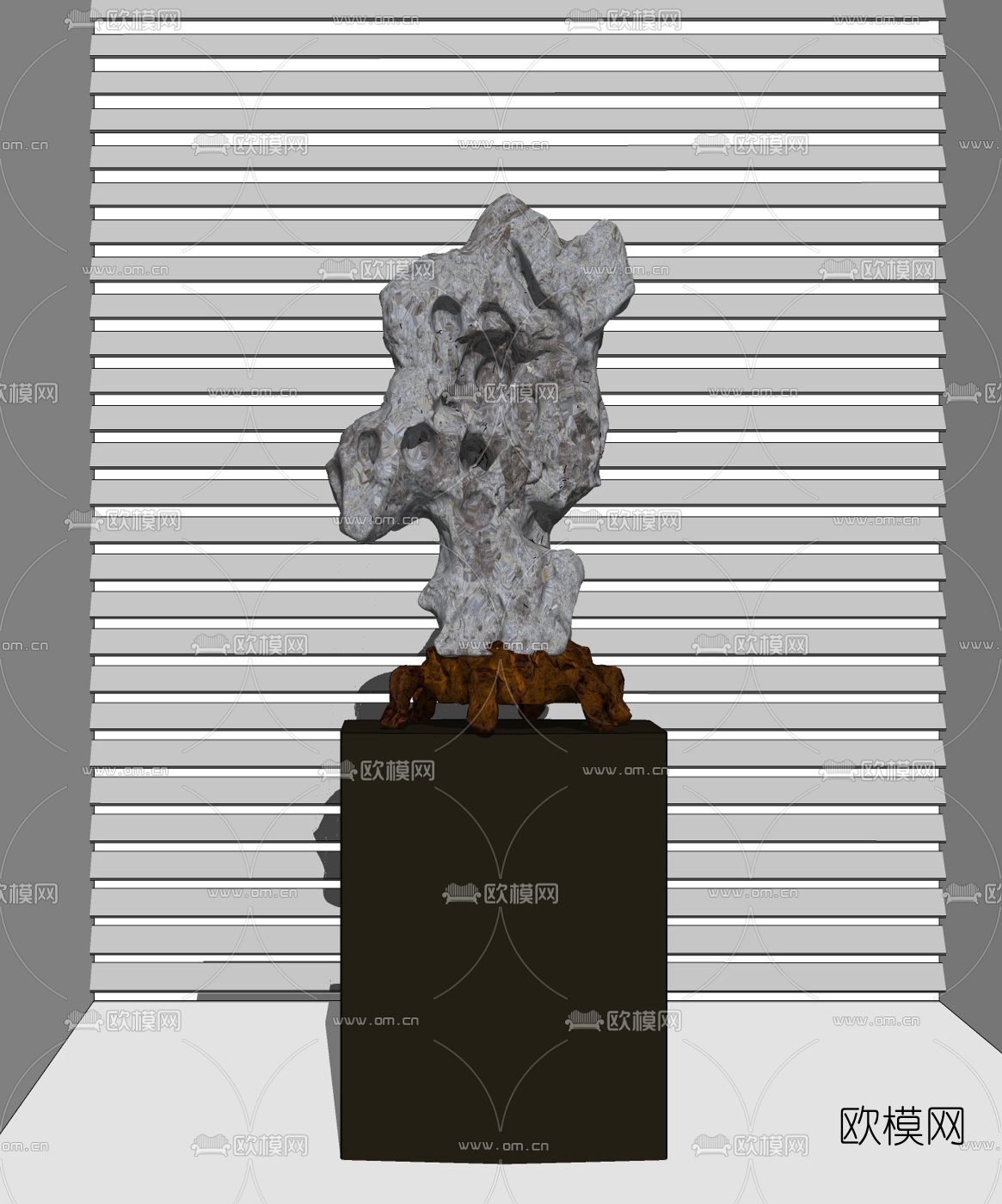 新中式太湖石雕塑摆件su模型下载