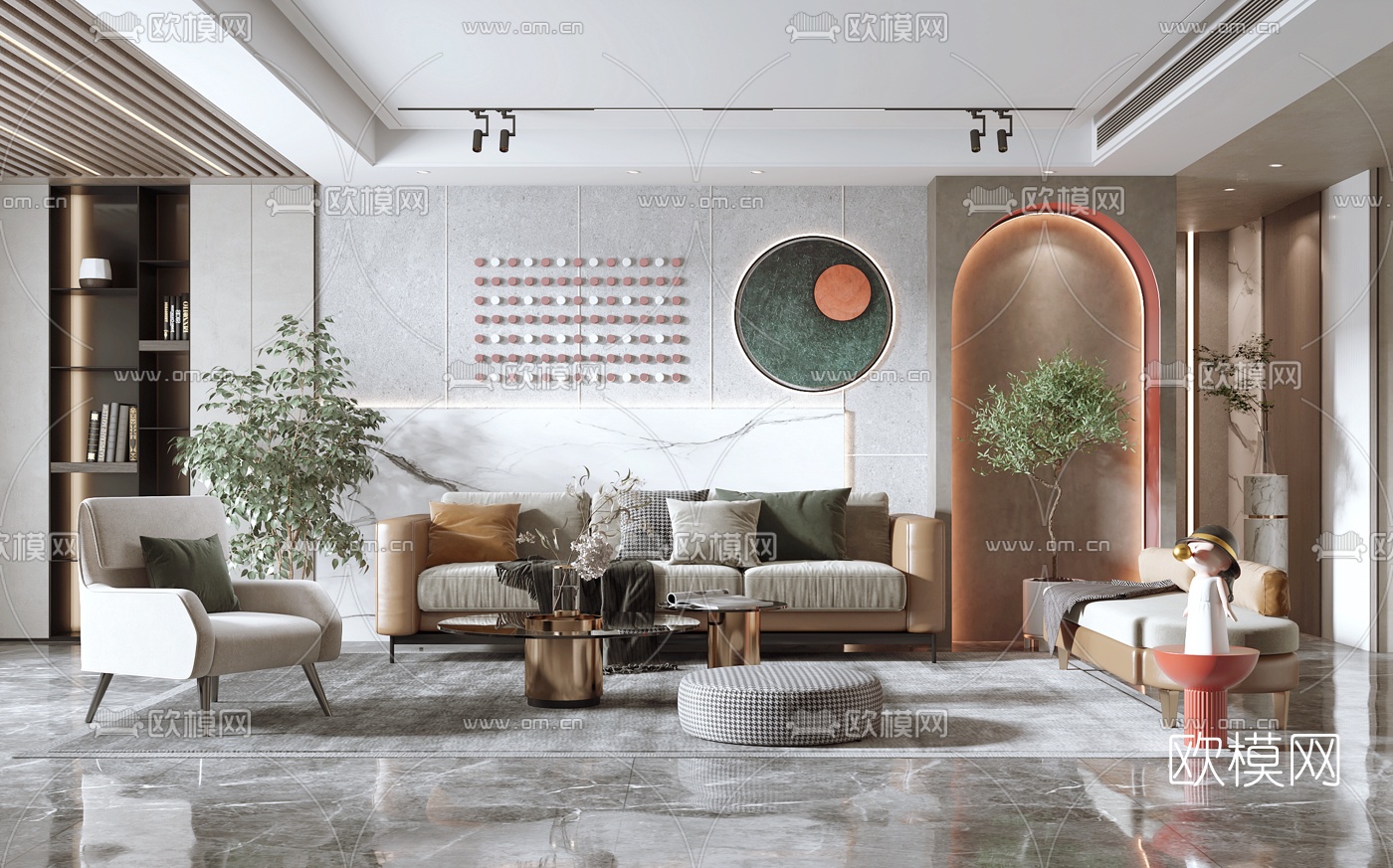 现代轻奢沙发组合3d模型下载（渲染图1）