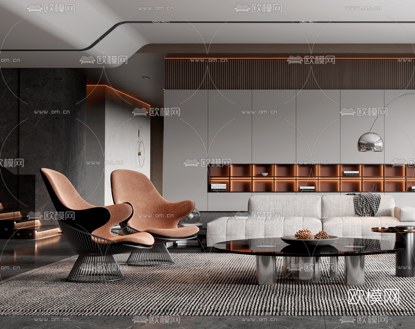 现代布艺沙发组合3d模型