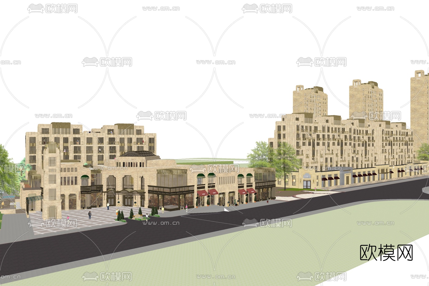 简欧商业街su模型下载