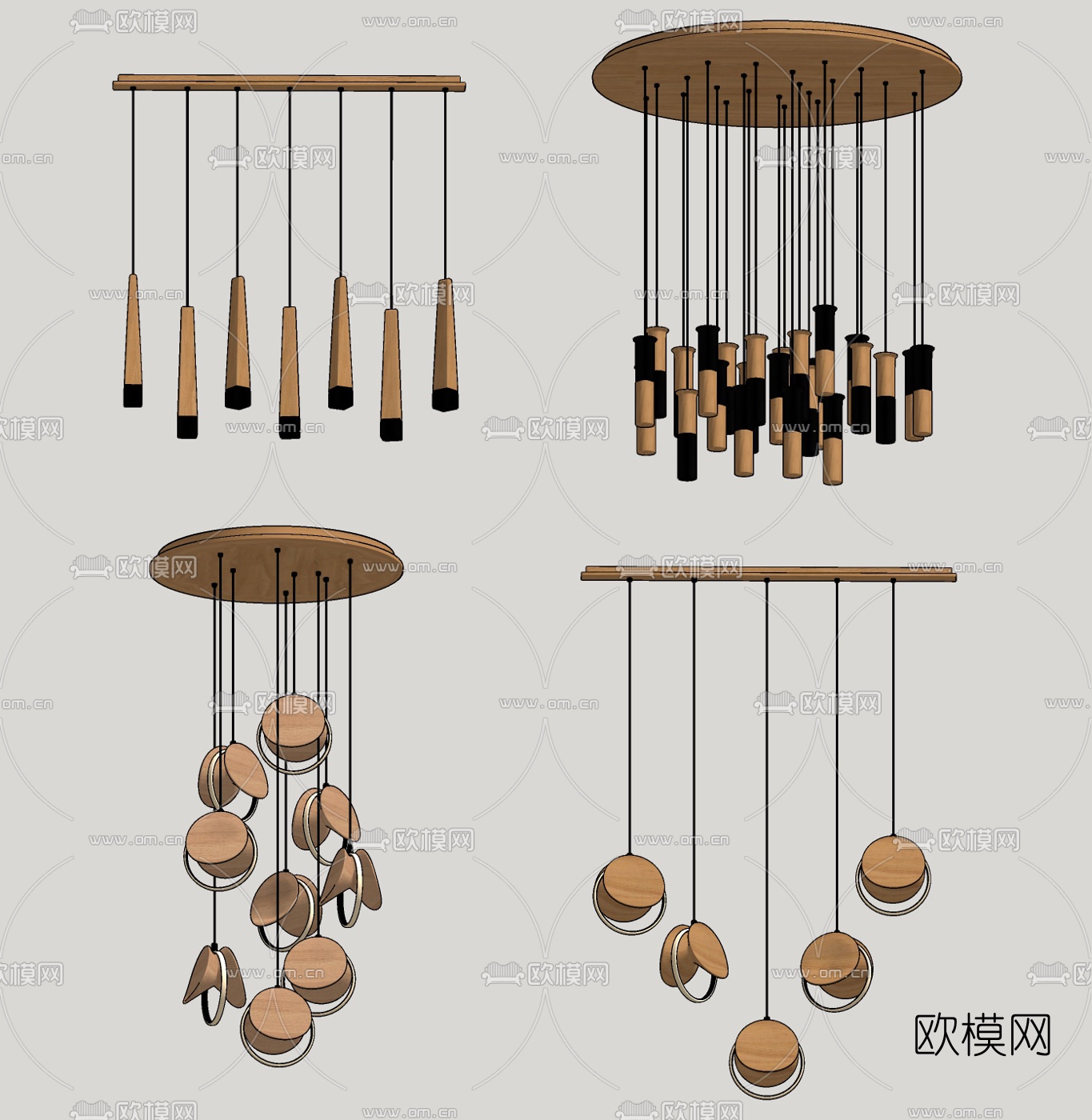 现代金属多头吊灯su模型下载（渲染图2）