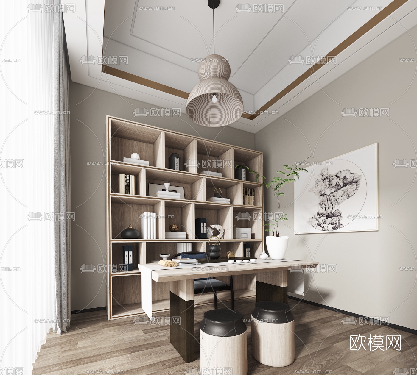 新中式书房3d模型