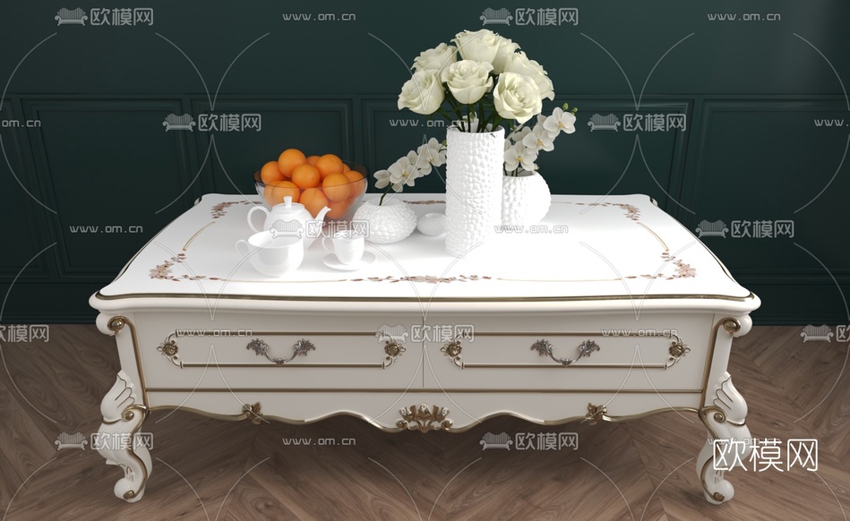 欧式雕花电视柜茶几3d模型下载(渲染图4)