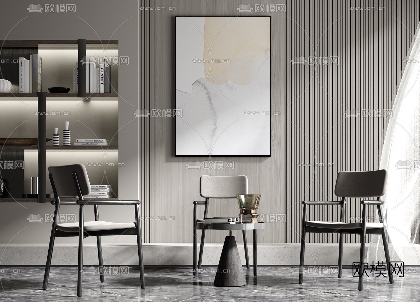 现代实木休闲椅su模型下载（渲染图1）