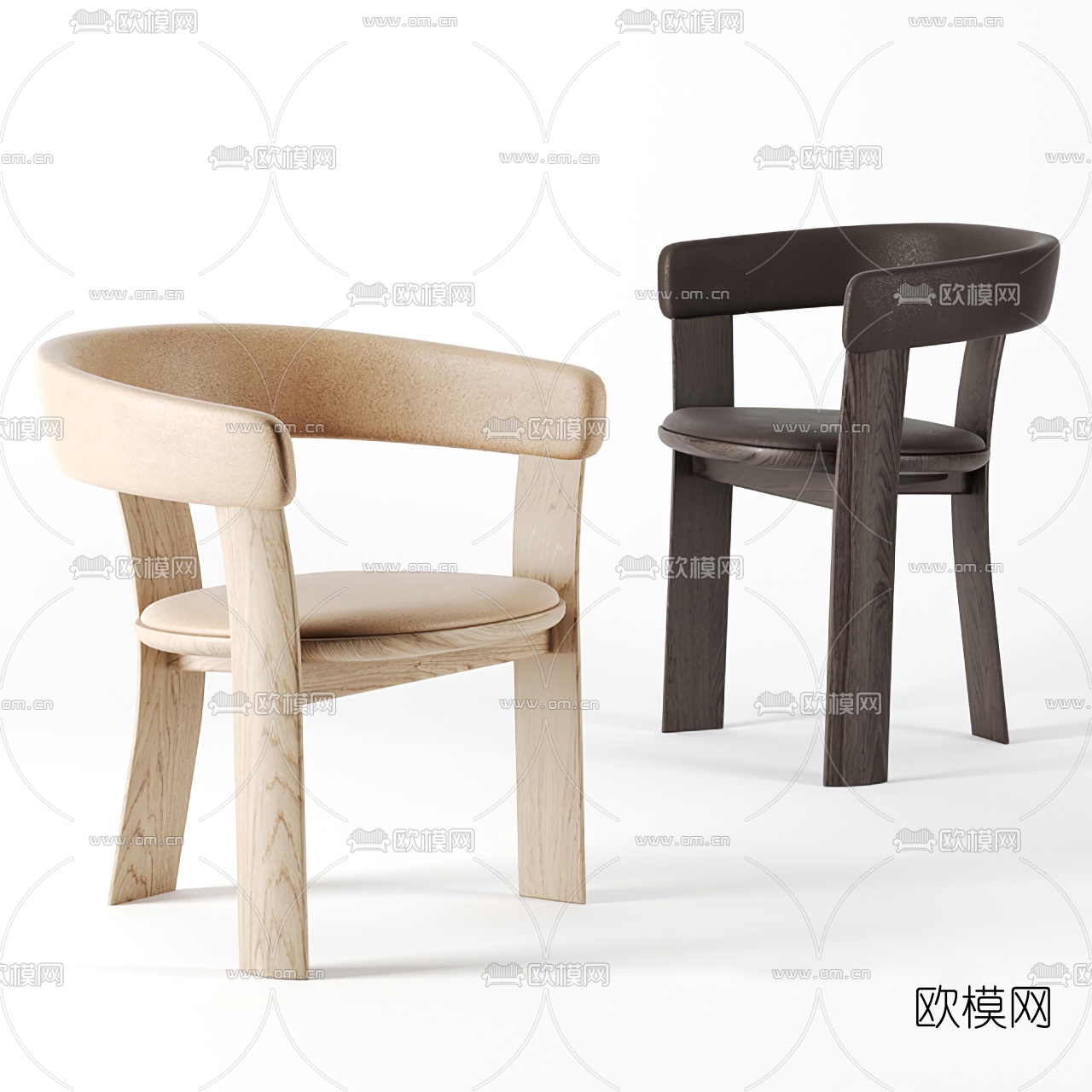 北欧原木扶手单椅3d模型下载