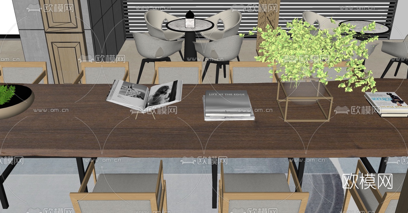 新中式酒店餐厅大堂吧su模型下载（渲染图3）