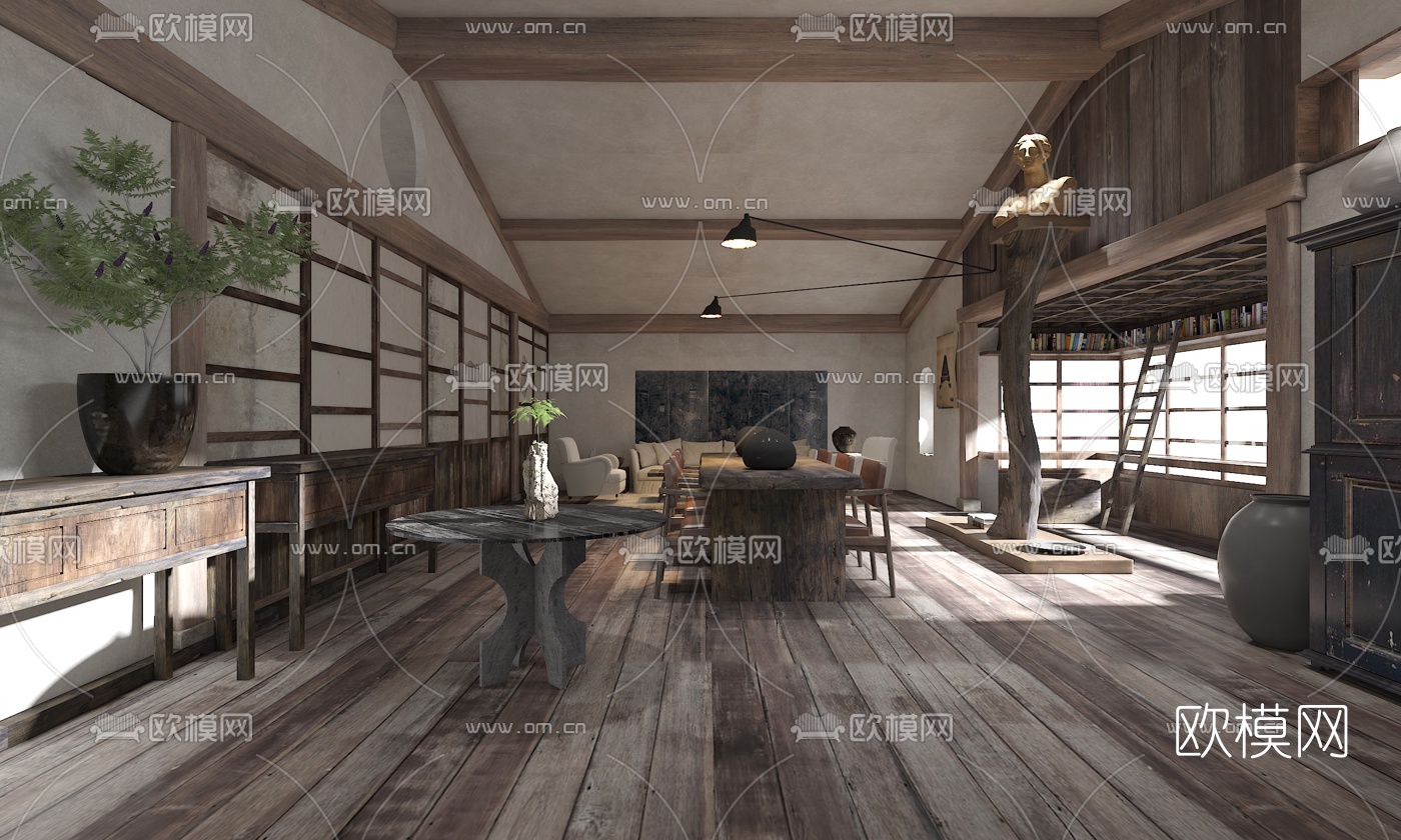 自然风客厅餐厅3d模型