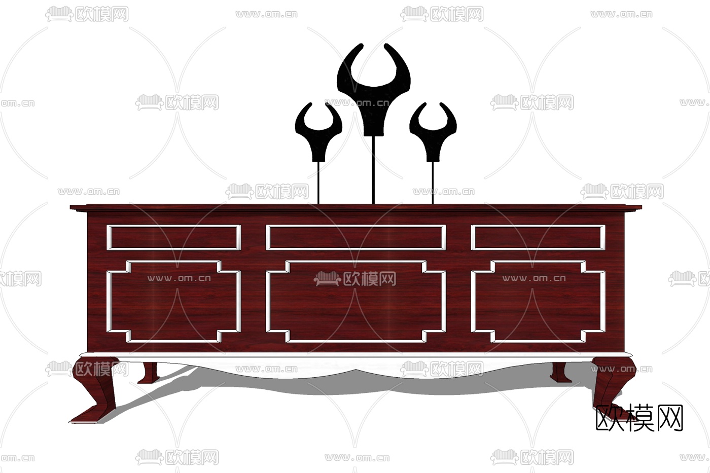 新中式实木装饰柜免费su模型下载
