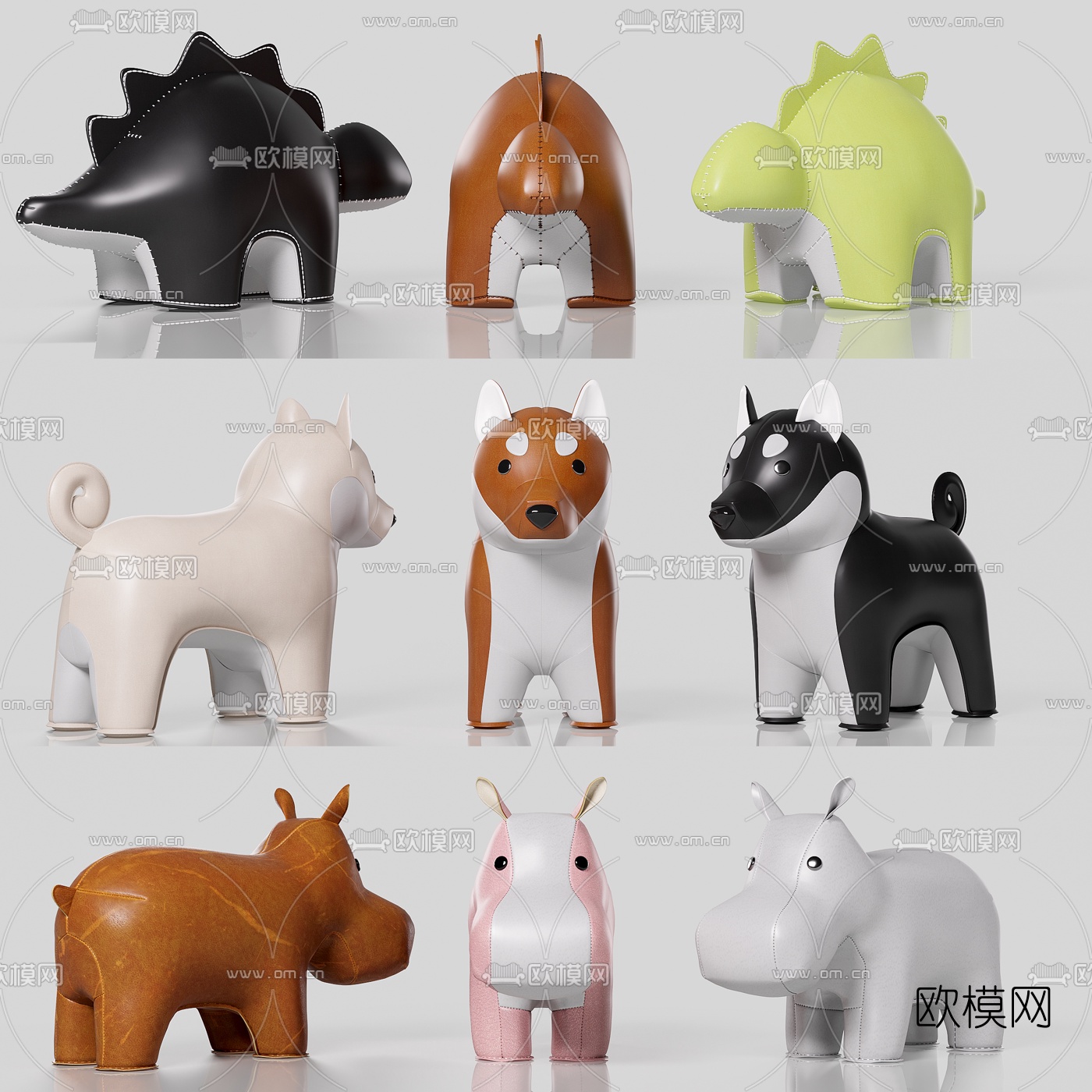 现代动物手工皮质儿童座椅3d模型下载（渲染图1）